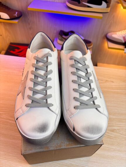 Golden Goose Super-Star sneakers | White Royal Blue Grey Suede Patch