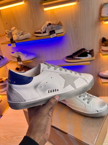 Golden Goose Super-Star sneakers | White Royal Blue Grey Suede Patch